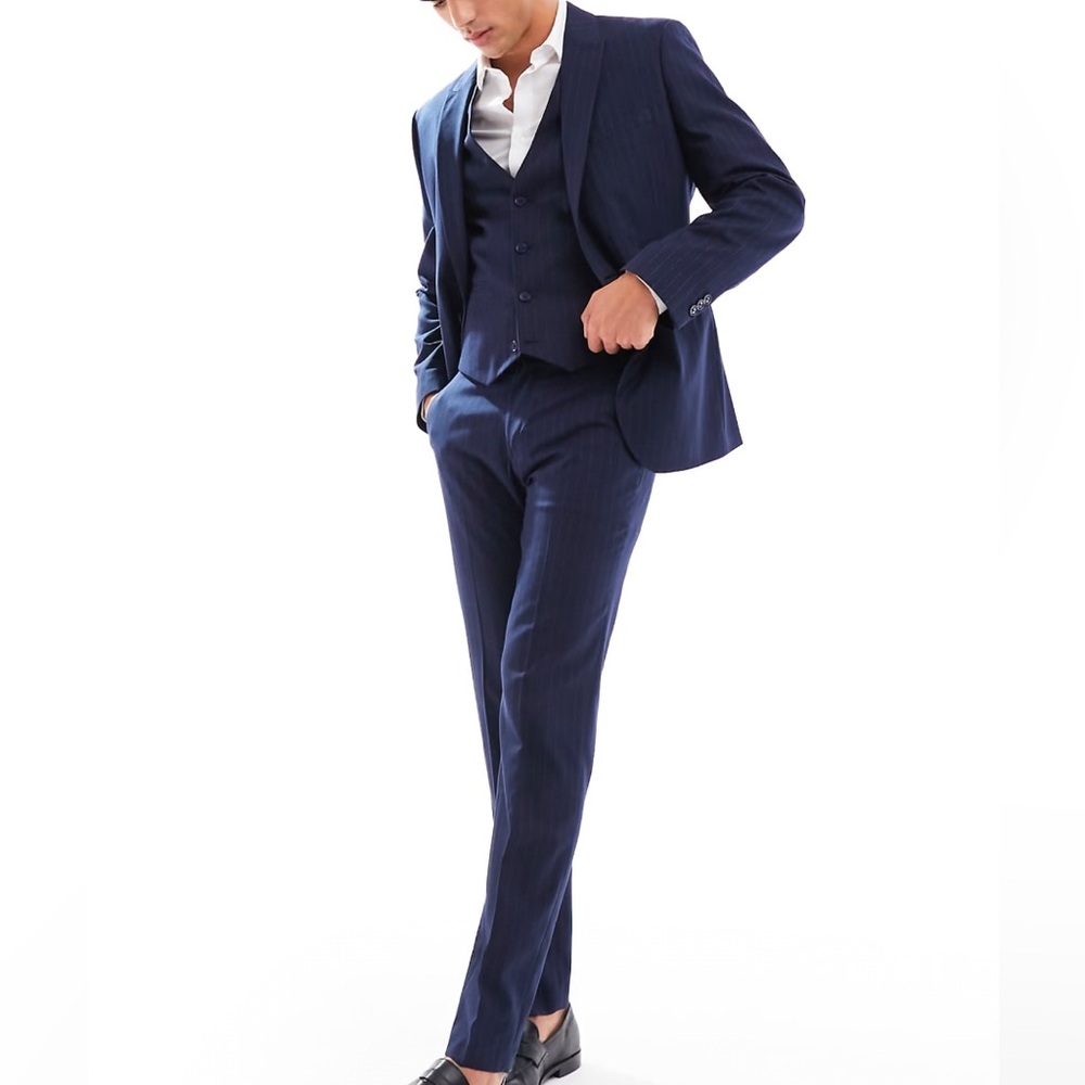 NWT! ASOS Design Wedding Skinny Double Breasted Pinstripe Suit